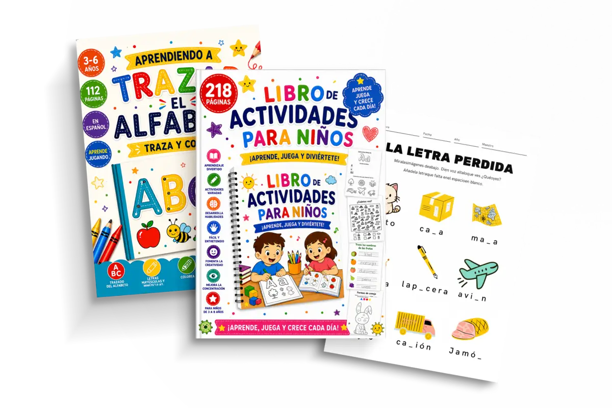 Cuadernos de trazado del alfabeto y hoja de la letra perdida