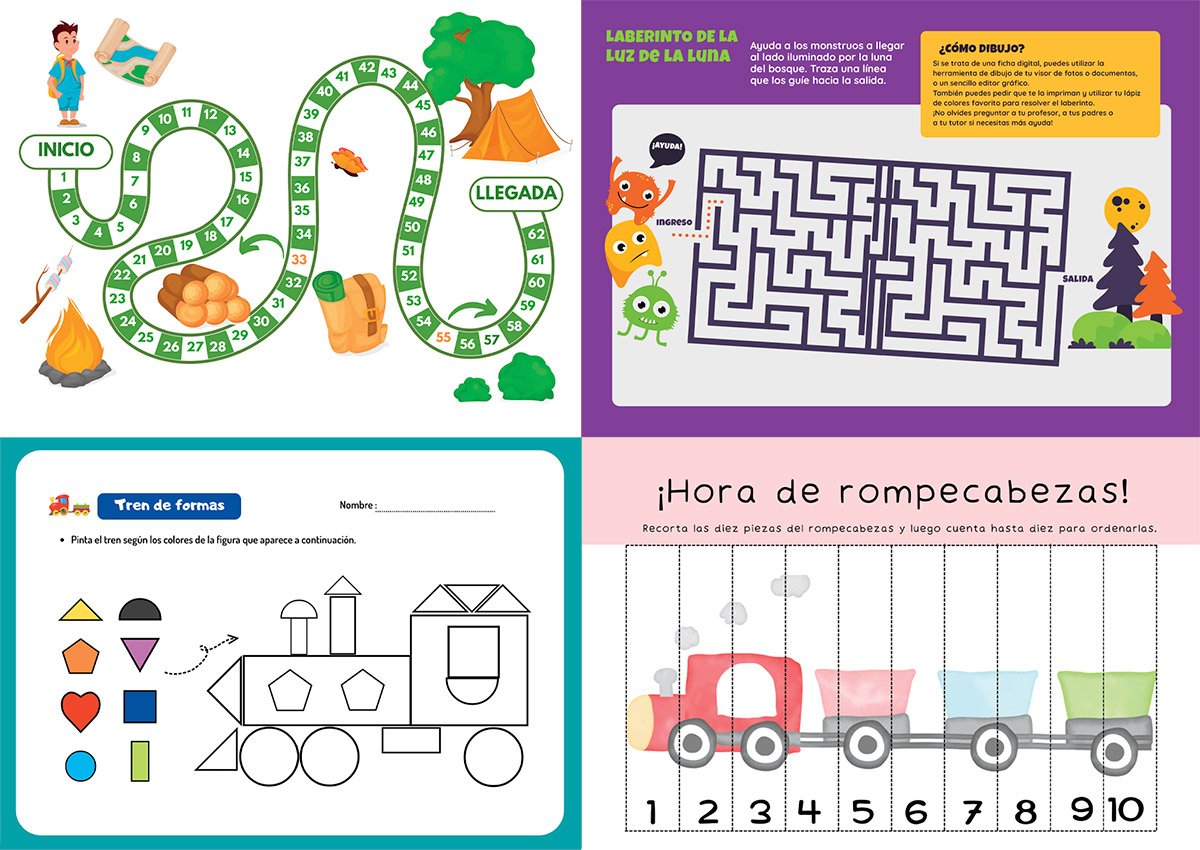 Juegos de mesa, laberintos, tren de formas y rompecabezas para imprimir